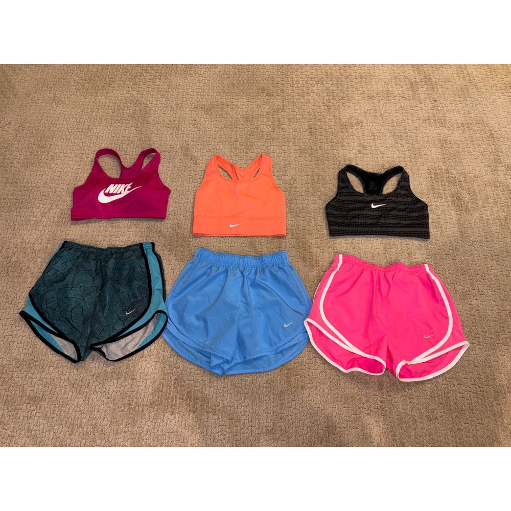 Nike Womens Dri-FIT 6 Piece Activewear Bundle Sports Bras XS Running Shorts S